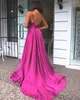 Deep V-Neck Prom Party Dresses Sexy Bez Rękawów Zipper Backless Satin Sweep Pociąg Suknie Wieczorowe Tanie Custom Made Women Formalnej sukni wieczorowej