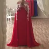 2018 Bateau Arabski Styl Sexy Długie Czerwone Suknie Wieczorowe Ladies Formalne Party Suknie Koronkowe Aplikacje Prom Party Dress Custom Made Plus Size