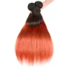 Tissages de cheveux péruviens vierges deux tons # 1B / Orange Ombre avec fermeture en dentelle 4x4 Racine foncée Ombre Orange Vierge Tissages de cheveux péruviens avec fermeture