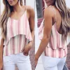 2018 sommer Sexy V-ausschnitt Spaghetti Strap T-Shirt Tanks Frauen Casual Streifen Ärmellose Tops Strand T-shirts WS8270S