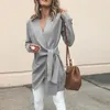 Kobiety Faux Wełna mieszanka Cardigan Solid Casual Płaszcz Sashes V Neck Z Długim Rękawem Warp Jesień Zima Bandaż Koronki Up Searwear