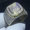 Handsome male Hip Hop ring Pave Setting 274pcs 5A Cz Yellow Gold Filled 925 silver wedding band ring for men Party Jewelry