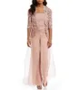 Cheap Pink Mother Of The Bride Pant Suits With Jacket Chiffon Lace Beach Wedding Guest Mothers Groom Dress Formal Outfit Garment W270j