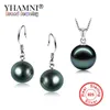 Yhamni mode real 925 sterling silver naturlig svart pärla hängsmycke halsband örhängen sätta bröllop smycken uppsättningar för kvinnor tzh001