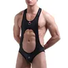 Sexy mannen Kunstleer Bodysuit Boxers Zwart Jumpsuits Worstelen Singlets Hemdjes Lingerie Stretch Strakke Gay Jockstrap Ondergoed