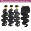 28 30 inch Braziliaanse Virgin Haar Rechte Bundels met Kantsluiting Frontale Lichaam Diepgolf Menselijke Remy Raw Weave Extensions voor zwarte vrouwen Natuurlijke kleur nat en golvend