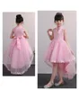 Rosa Ballkleid Blumenmädchenkleider für Hochzeit Kinder Geburtstag Prinzessin Spitze applizierte Tutu Röcke Vintage Kind Erstkommunion Kleid MC1608