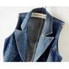 New Denim Vest 여성 짧은 재킷 캐주얼 탑 봄 여름 민소매 청바지 외부 복장 칼라 슬림 여성 양복 조끼 H578