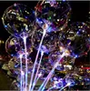 Bobo Ballong med pinne Ljus Lysande Klar Transparenta LED Ballonger Kids Toy Festival Party Tillbehör Födelsedagsfest Bröllopsdekorationer