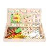 Brinquedos de matem￡tica de madeira Baby Educational Clock Cognition Toy com Blackboard Chalks Children Wooden Educative Toys