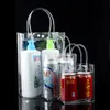 10pcs PVC plastic gift bags with handles plastic wine packaging bags clear handbag party favors bag Fashion PP With Button9041247
