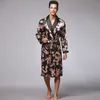 Macho Chinês estilo Dragão Robe Banhando Home Sono Wear Silk Cetim Macio Bordado Solto V-Pescoço Homens Pijamas Nightgown Kimono