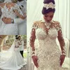 Modern High Neck Dresses Sheer Long Sleeves Mermaid Applique Beads Plus Size Bridal Gowns Nigerian Wedding Dress