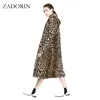 Europa Moda Kobiety X-Długi Faux Fur Leopard Płaszcz Kobiety Faux Fur Kurtka Gilet Pelliccia Coats Veste Fourrure S-3XL