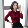 Good Quality Woman Autumn Spring Plus Size 3XL Silk Stain Blouses Women Bow Long Sleeves V Neck Elegance Soild Femme Shirts