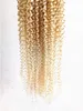 Brasilianska Human Virgin Kinky Curly Hair Extensions Remy Blonde 613 # Färg Hårlotter 2-3Bunderna för Full Head