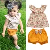 Roupas de Bebê Recém-nascidos Meninas Roupas 2018 Mais Novo Verão Floral Impresso Tops + Bowknot Curto 2 Pcs Define Crianças Crianças roupas de Verão Outfits