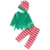 Bebê Natal elf roupas crianças meninas meninos xmas listra chapéu + top + calças 3 pçs / set primavera outono boutique crianças conjuntos de roupas c5457