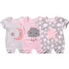 Ny Baby Cartoon Rompers Höst Baby Boy Girl Jumpsuit Star och Moon Leende Kortärmad Nyfödd Spädbarn Kläder Ropa Recien Nacido