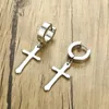 Rock Cross Shaped Hoop Earrings in Stainless Steel Minimal X Earrings Religious Earrings