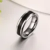 Black Esmalte Inlay Wedding Ring Promessa Aniversário 6mm Carboneto De Tungstênio Prata Anéis Pretos Gravura Livre