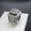 Stunning Handmade Fashion Jewelry 925 Sterling Silver Popular Round Cut White Topaz CZ Diamond Full Gemstones Men Wedding Band Ring Gift