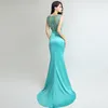 Novo high-end personalizado primavera e verão cauda longa vestidos de noite formais em torno do pescoço feito à mão pintail fishtail vestidos de baile dh040