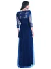 New Tulle Formal Bridesmaid Dresses Lace Scoop Neck Sheer Seven Quarter Sleeves Floor Length Mother Of The Bride Dresses DH4257