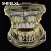 New Custom Fit Hip Hop Gold Teeth Grillz Caps Micro Pave Fuchsia Cubic Zirconia Top Bottom Grills Set for Christmas Gift Women4501162
