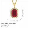 Hip Hop Bling Out Cubic Zirconia Red Stone Square Pendant Necklaces for Men Jewelry With 30inches Gold Chain