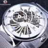 ForSining 2021 Fashion Casual Neutral Design Silver Steel Transparent Case Skeleton Watch Mens Watch Top Brand Luxury Mechanical W247W