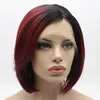 Iwona Hair Straight Short Dark Root Dirty Red Ombre Wig 1#T1B/118 Half Hand Tied Heat Resistant Synthetic Lace Front Wigs