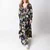 MCCKLE Women Floral Print Bohemia Beach Long Dress Spring Summer Plus Size Chiffon Maxi Dress Long Sleeve 4 Colors Woman Dresses