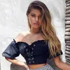 2018 nouveau design femmes sexy mode col en v laçage bandage épaule manches courtes crop top chemisier court chemise sexy taille haute tops