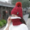 Fashion Winter Hat Scarf Set For Women Girls Warm Beanies Ring Scarf Pompoms Winter Hats Sticked Caps and Scarves 2 Pieces/Set