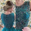 Teal Green A-line Prom Dresses 2019 Sexy Jewel Satin Long With Sparkly Crystals Beaded Bodice Occasion evening gown From Wear