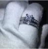 Handmade Luxury Female Jewelry Princess cut 5A Zircon stone White Gold Filled Engagement Wedding band Ring Set for women