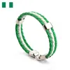 World Cup Football Soccer Team Leather Bracelet With National Flag Stripe Charms Handmade Braided Wristband Fans Gift