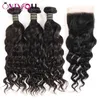 Cabelo humano malaio tecer fechamento onda de água pacotes de cabelo com fechamento cor preta molhado e ondulado extensões de cabelo onda natural fact9563318