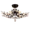 Amerikaanse landelijke stijl LED Kroonluchter Lichtarmaturen Iron Crystal Plafondlamp 8 Heads Black Indoor Lighting