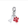 Passar Pandora Armband 30st Dog Paw Print Bone Silver Charms Bead Dangle Charm Pärlor för Wholesale Diy European Sterling Halsbandsmycken