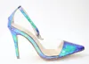 Blue Gradient Women Kolor PVC Specjane palce cienkie pompki obcasowe Przezroczysty pasek kostki Wysokie obcasy Formalne sukienki