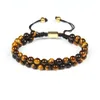 Mężczyźni Bransoletka Double Zroszony 6mm Natural A Grade Tiger Eye Kamienne Koraliki Macrame Przyjaźń Bransoletka Ładna prezent Gorąca Sprzedaż