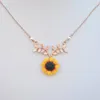 Neue Mode Sonnenblumenblatt Zweig Charm Anhänger Halskette Schmuck Pullover Halskette Halsband für Geschenke Mädchen