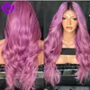 Dark Roots Ombre Mixed Purple peluca delantera de encaje sintético Atado a mano long body Wave Pelucas sintéticas de pelo resistente al calor para mujeres