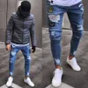 2018 Mode Hommes Skinny Rip Slim Fit Stretch Denim Détresse Effiloché Biker Jeans Garçons Motifs Brodés Crayon Pantalon