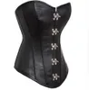 Wechery Leather Corset Sexig midja Trainer Stål Boned Waist Korset Vintage Metal Buckle Corzzet Black Plus Size Lace Up Bustiers