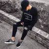 Moda męska Ripped Chude Dżinsy Zniszczony Slim Fit Denim Spodnie