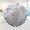 Luxuxkristallglas Brautstrauß Satin-Rosen-Brautblumen-Blumenstrauß-Hochzeit Hauptdekoration Partei Zubehör Flores