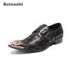 İtalyan Tarzı Moda Erkek Ayakkabı Sivri Metal Ayak Hakiki Deri Erkek Elbise Ayakkabı tasarımcısı Parti, İş Ayakkabı Erkekler Zapatos Hombre